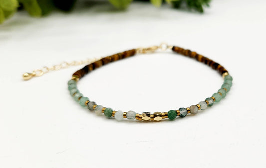 ABUNDANCE-Moss Agate/Green Aventurine/Tiger Eye Bracelet-3mm