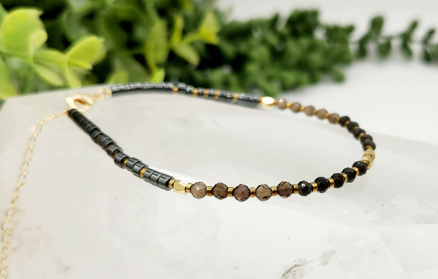 GROUNDING/BALANCE-Obsidian/Smoky Quartz/Hematite Bracelet
