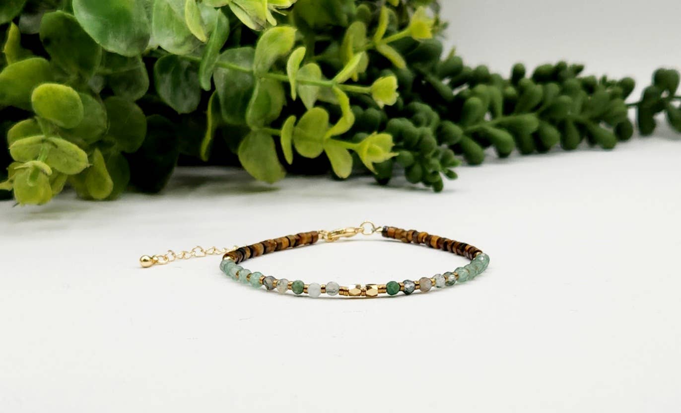 ABUNDANCE-Moss Agate/Green Aventurine/Tiger Eye Bracelet-3mm