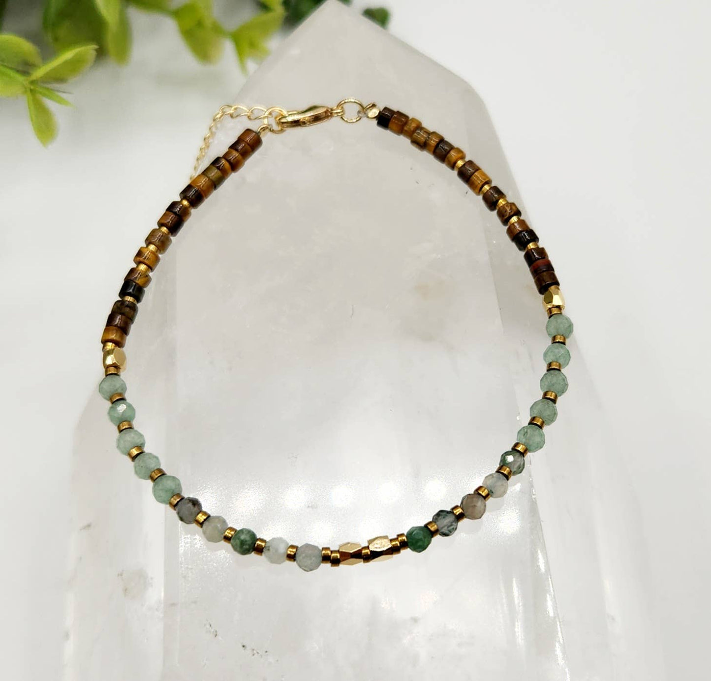 ABUNDANCE-Moss Agate/Green Aventurine/Tiger Eye Bracelet-3mm