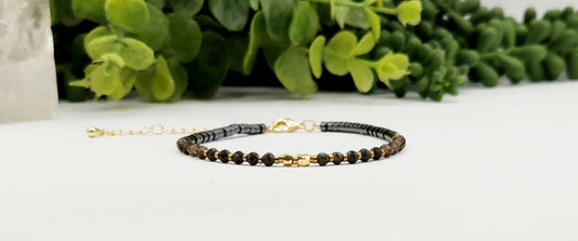 GROUNDING/BALANCE-Obsidian/Smoky Quartz/Hematite Bracelet