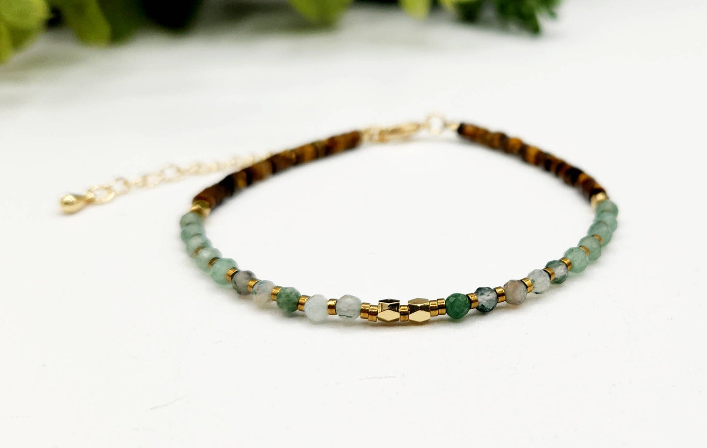 ABUNDANCE-Moss Agate/Green Aventurine/Tiger Eye Bracelet-3mm