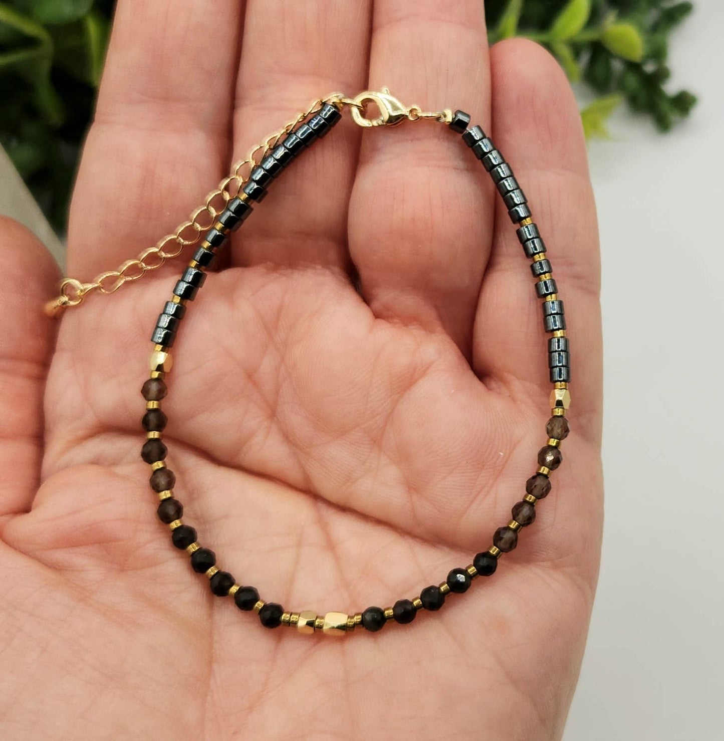 GROUNDING/BALANCE-Obsidian/Smoky Quartz/Hematite Bracelet